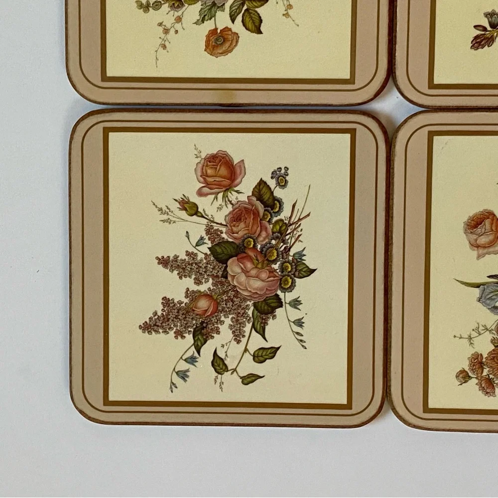 Pimpernel Coasters Lot of 6 Acrylic Cork Back Field Flowers England roses peony